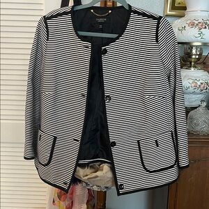 Talbots Women's Black and White Striped Blazer